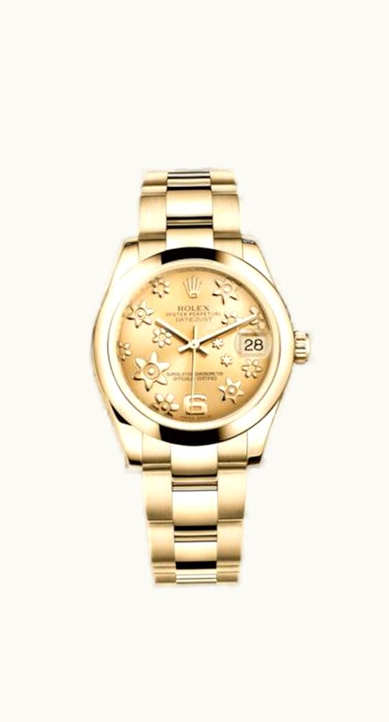 Rolex Datejust 31 Yellow Gold Domed / Oyster / Champagne Floral