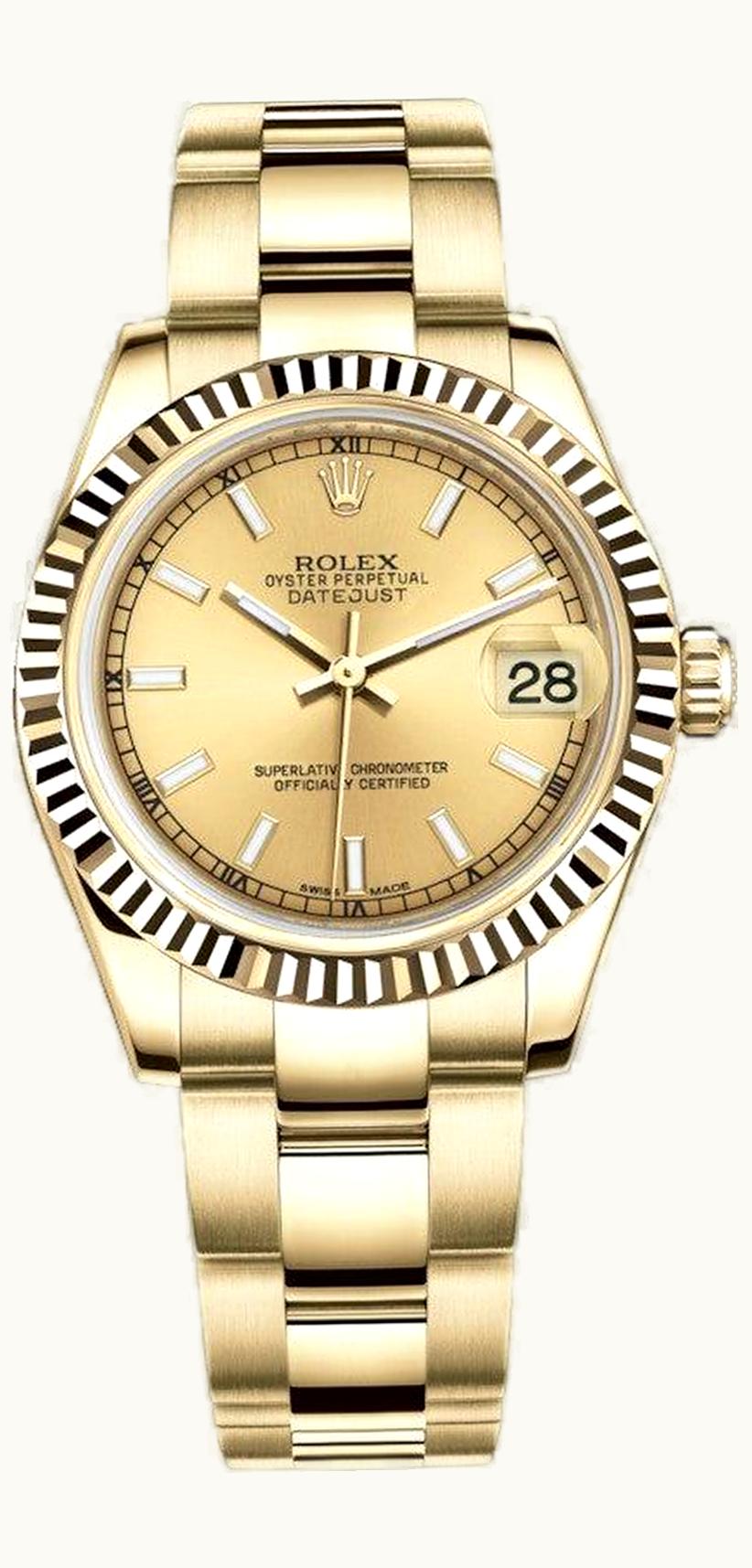 Rolex Datejust 31 Yellow Gold Fluted / Oyster / Steel Roman