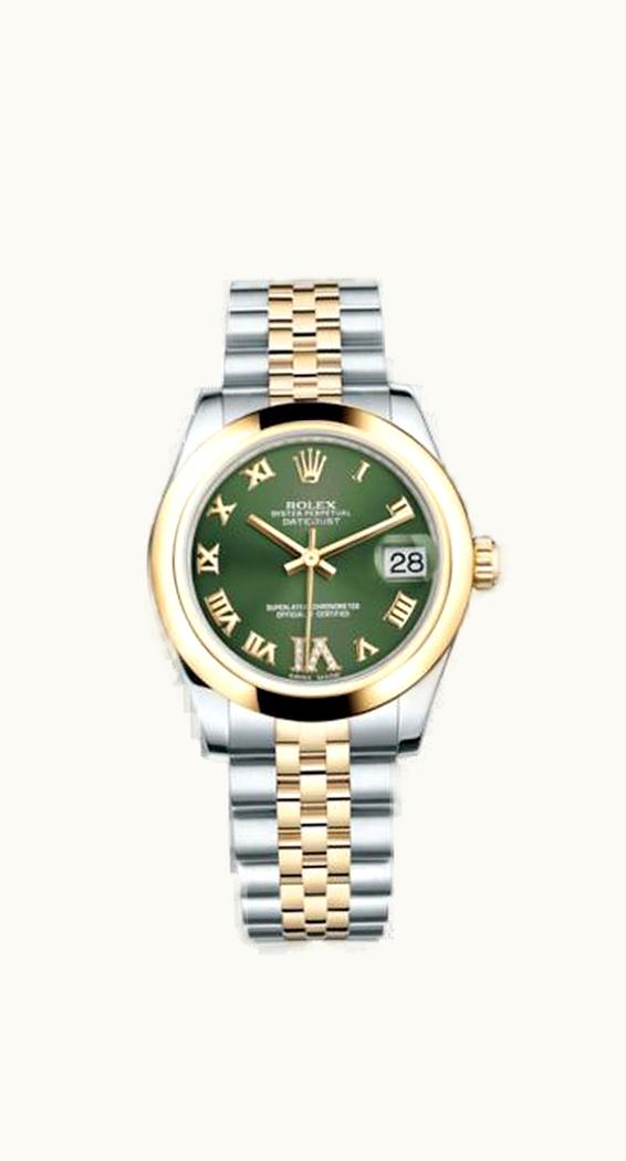 Rolex Datejust 31 Rolesor Yellow Domed / Jubilee / Olive Roman