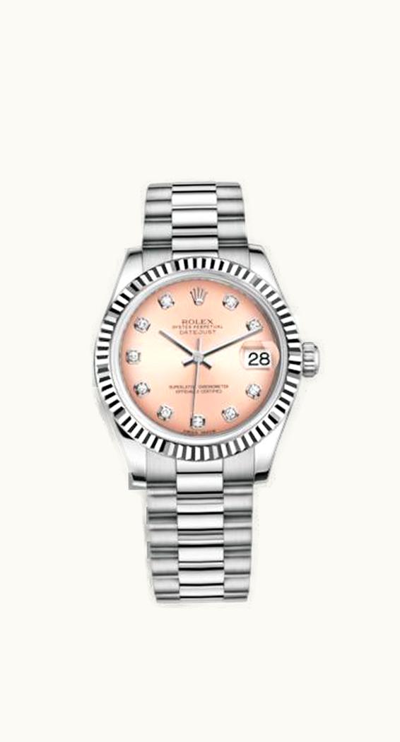 Rolex Datejust 31 White Gold Fluted / President / Pink Diamond