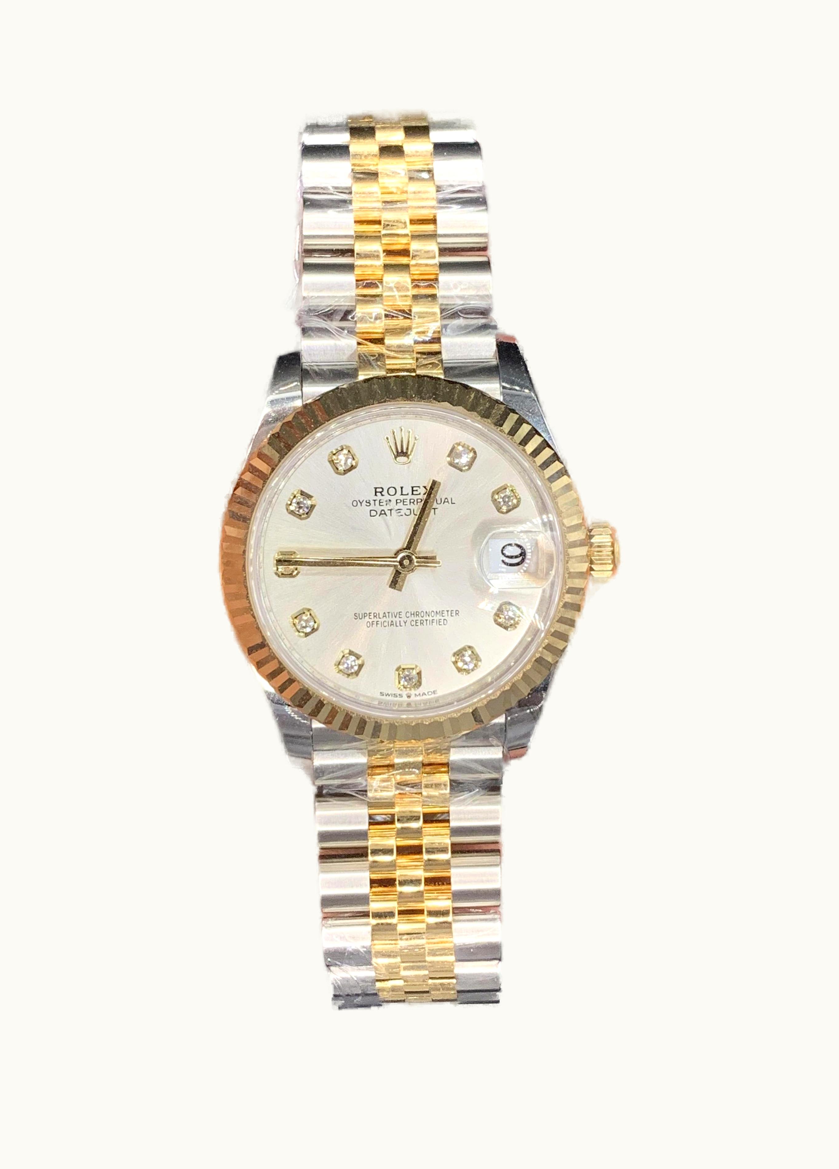 Rolex Datejust 31 Rolesor Yellow Fluted / Jubilee / Silver Diamond