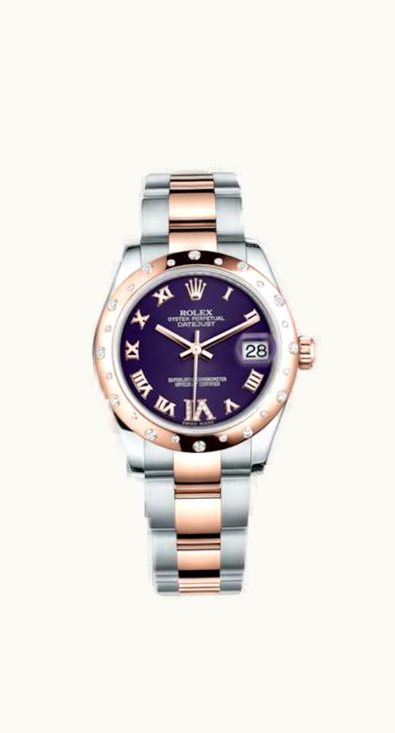 Rolex Datejust 31 Rolesor Everose Domed Diamond / Oyster / Purple Roman