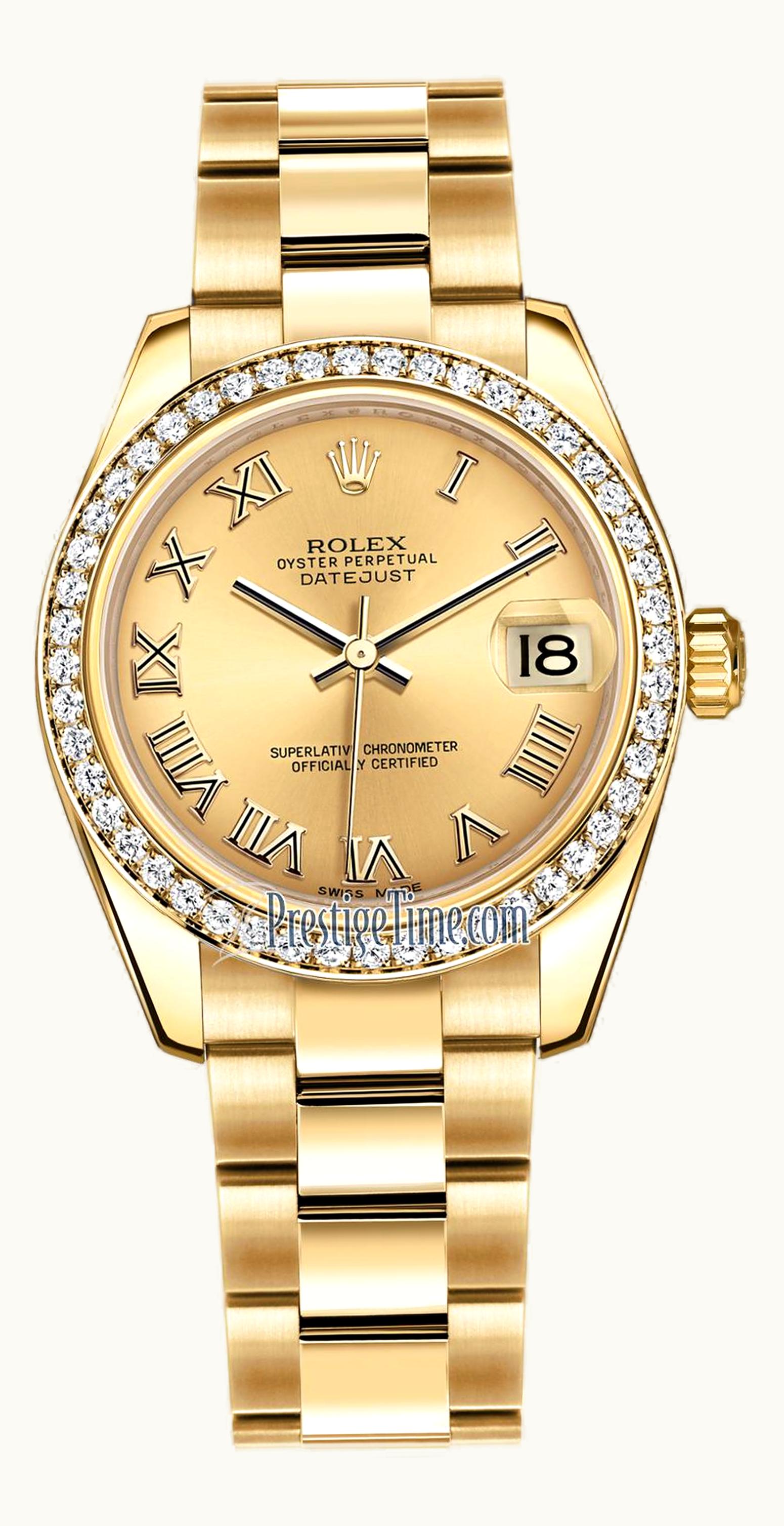 Rolex Datejust 31 Yellow Gold Diamond / Oyster / Champagne Roman