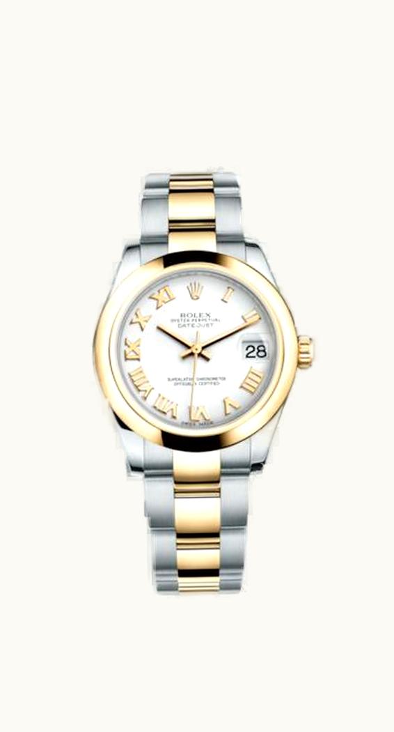 Rolex Datejust 31 Rolesor Yellow Domed / Oyster / White Roman