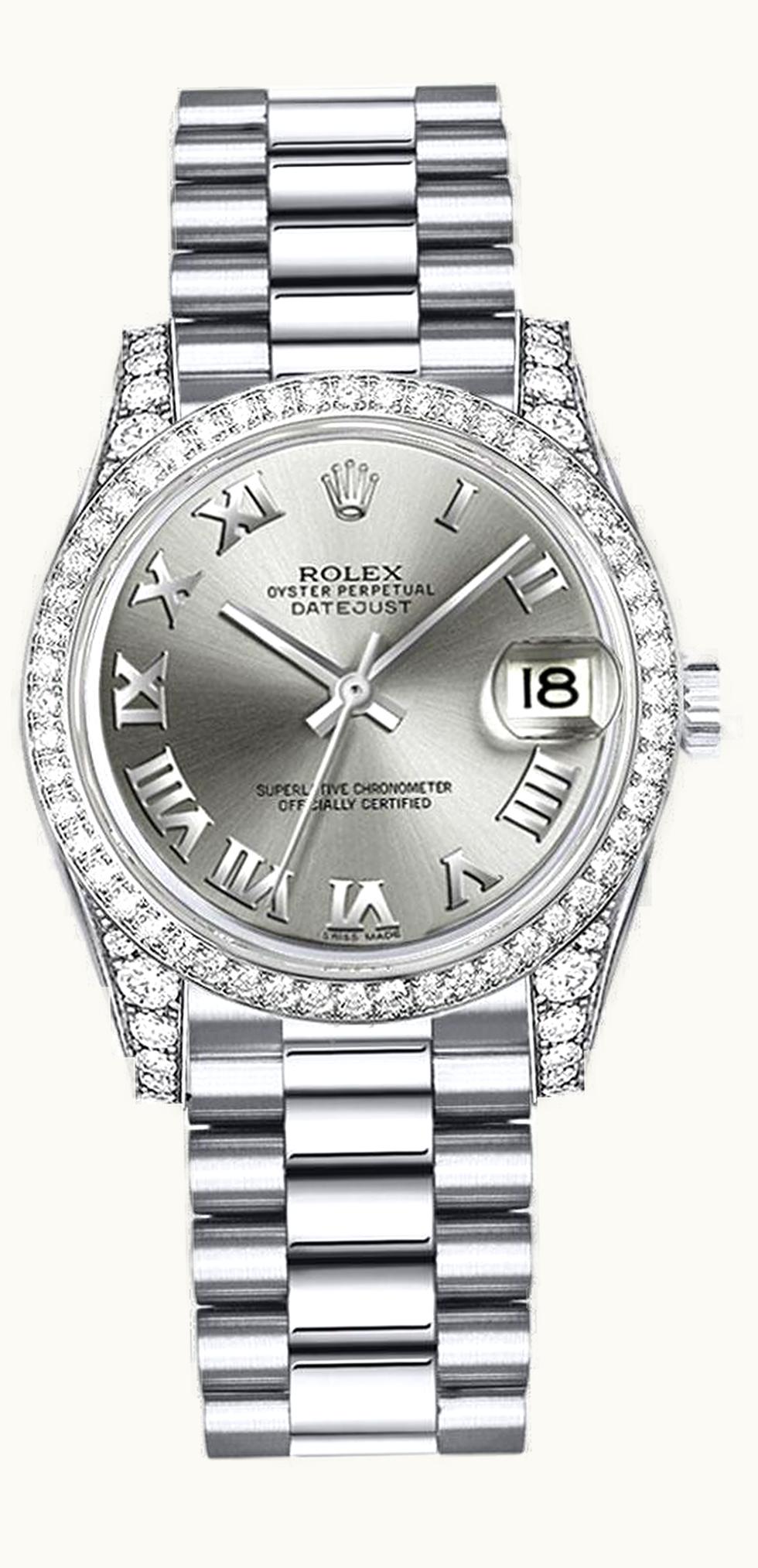 Rolex Datejust 31 White Gold Diamond / President / Rhodium Roman