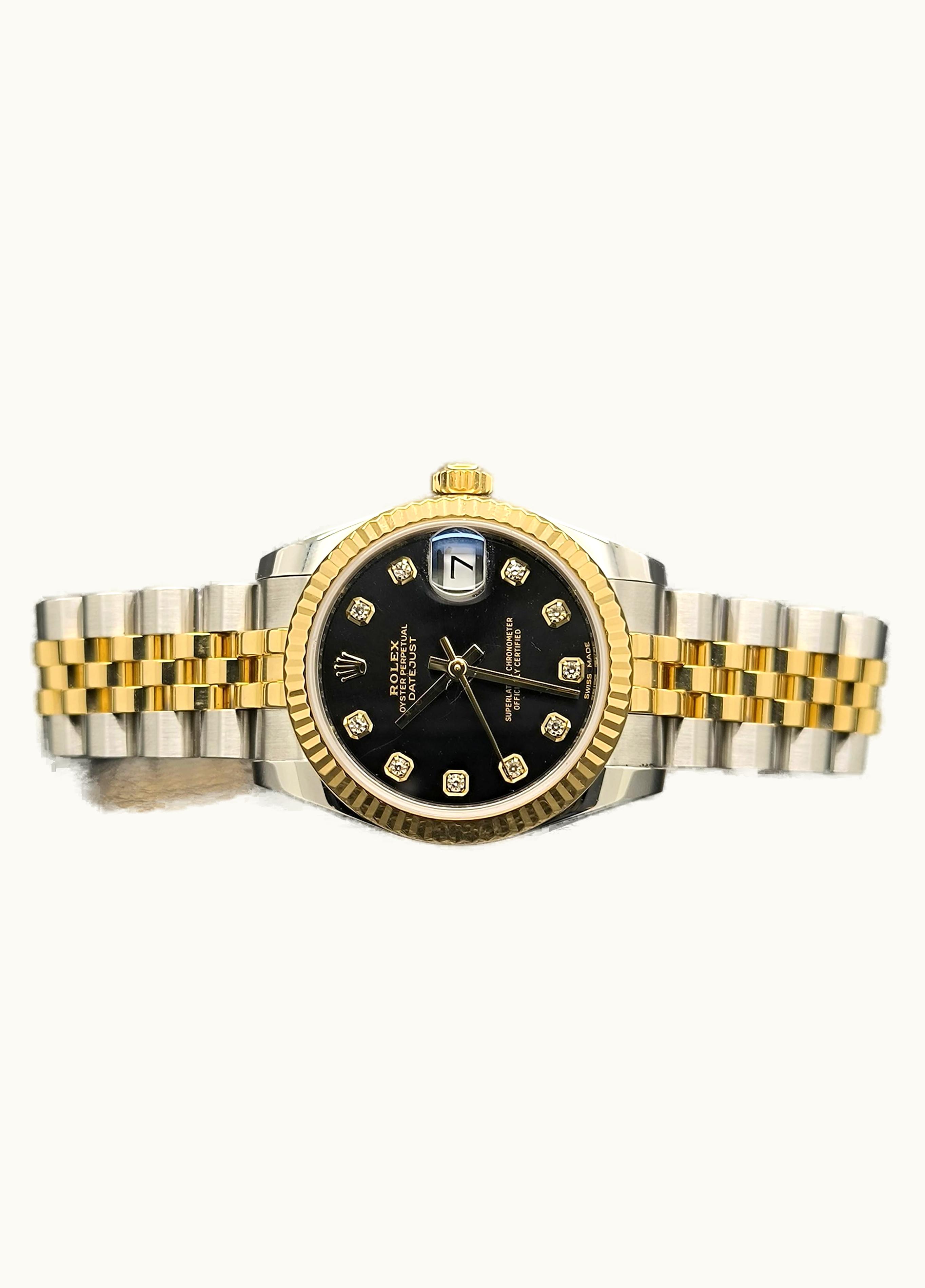 Rolex Datejust 31 Rolesor Yellow Fluted / Jubilee / Black Diamond