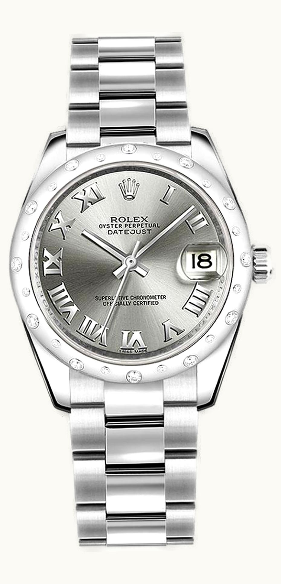Rolex Datejust 31 Stainless Steel Domed Diamond / Oyster / Rhodium - Roman