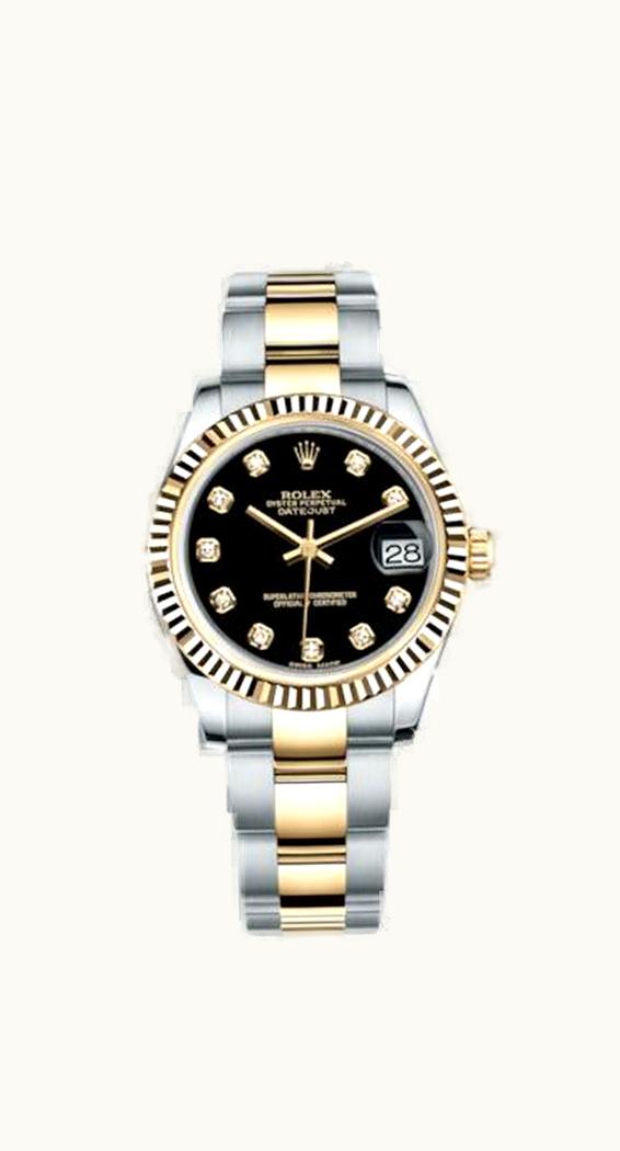 Rolex Datejust 31 Rolesor Yellow Fluted / Oyster / Black Diamond