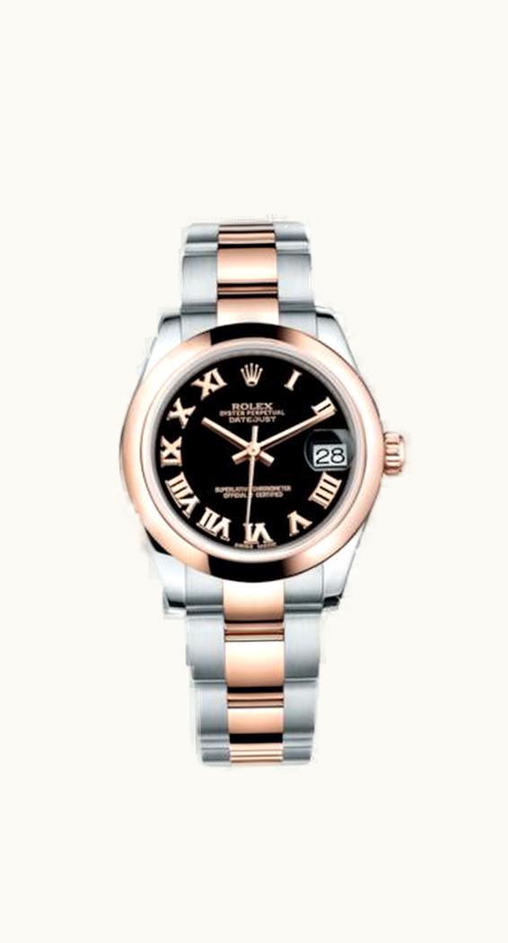 Rolex Datejust 31 Rolesor Everose Domed / Oyster / Black Roman