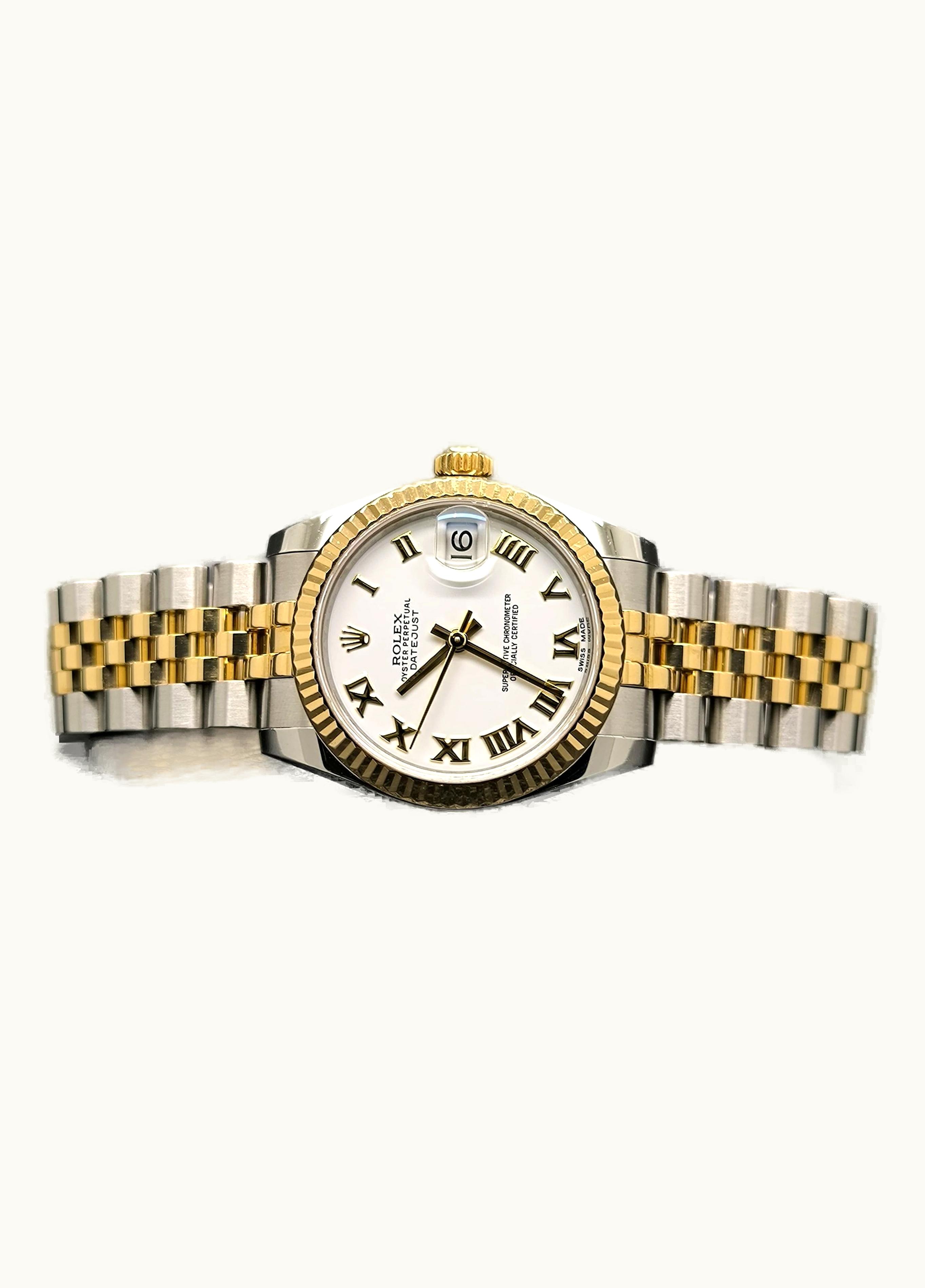 Rolex Datejust 31 Rolesor Yellow Fluted / Jubilee / White Roman