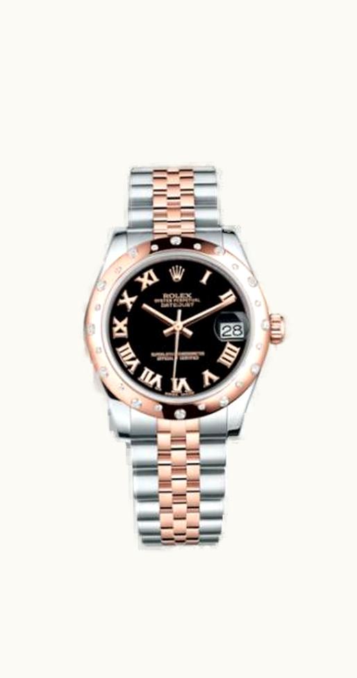 Rolex Datejust 31 Rolesor Everose Domed Diamond / Jubilee / Black Roman