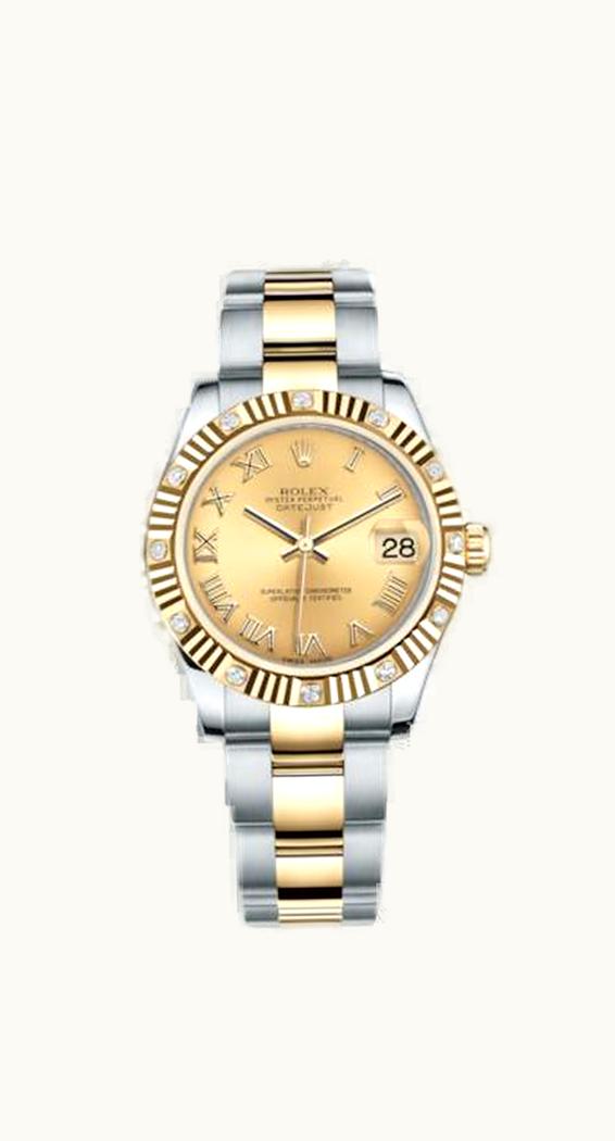Rolex Datejust 31 Rolesor Fluted Diamond / Oyster / Champagne Roman