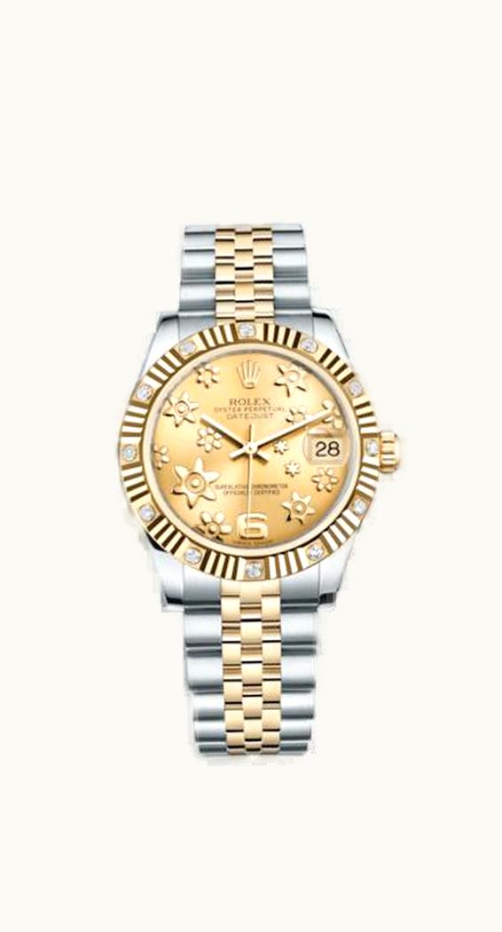 Rolex Datejust 31 Rolesor Yellow  Fluted Diamond / Jubilee / Champagne Floral