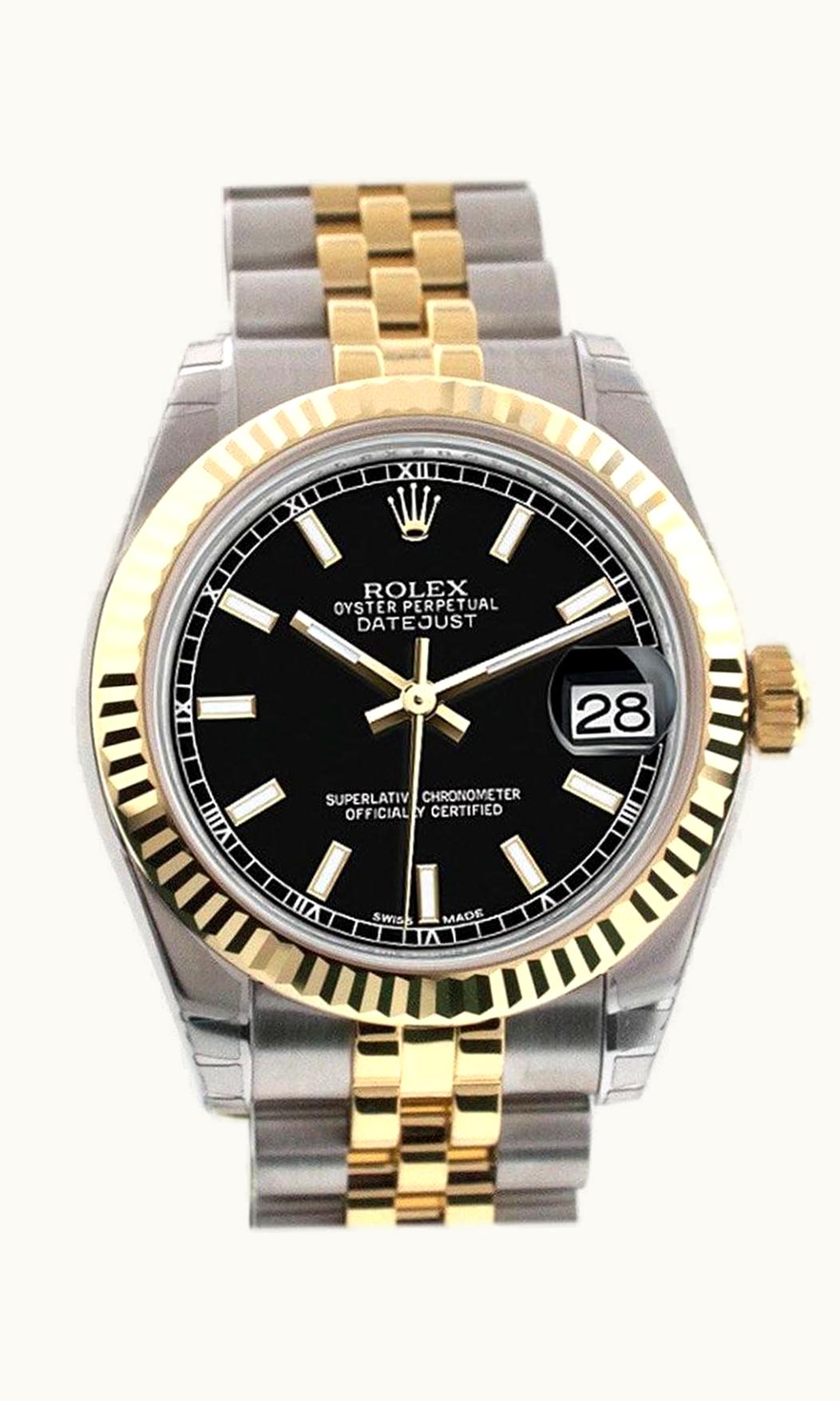 Rolex Datejust 31 Rolesor Yellow Fluted / Oyster/ Black MOP