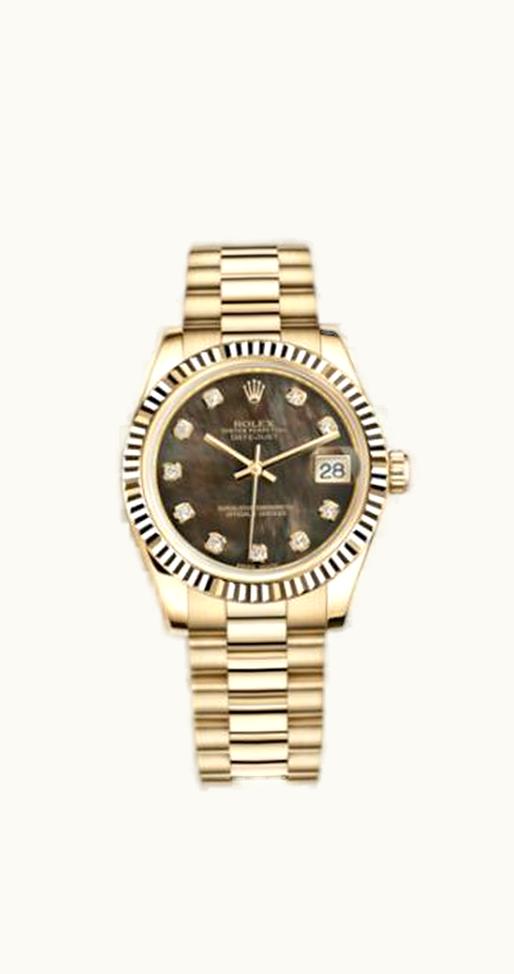 Rolex Datejust 31 Yellow Gold Fluted / President / Black MOP