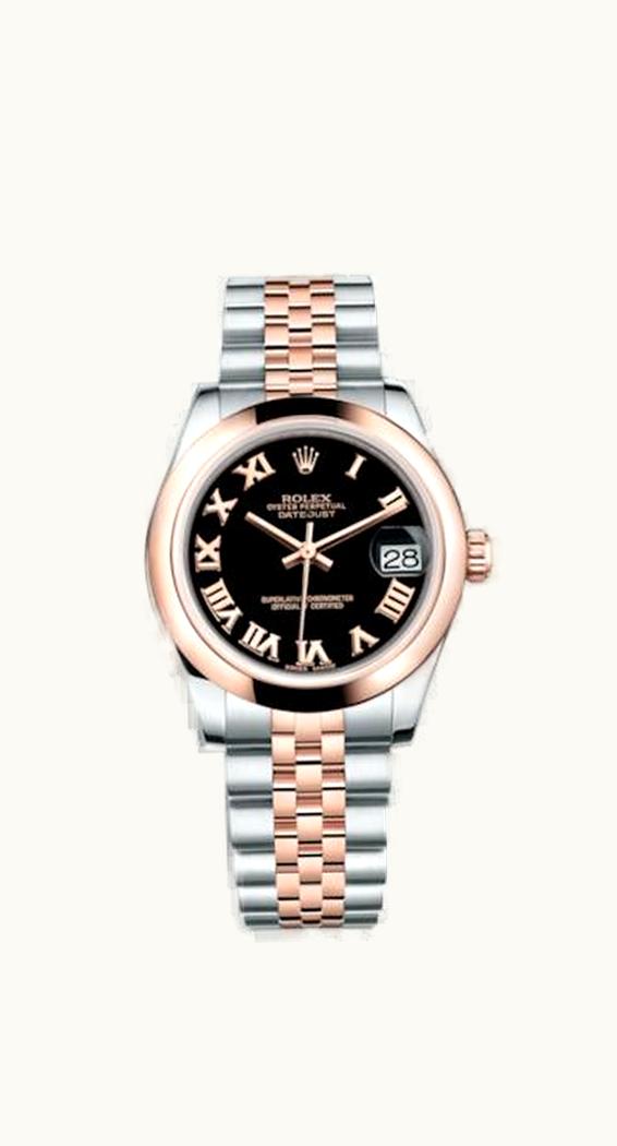 Rolex Datejust 31 Rolesor Everose Domed / Jubilee / Black Roman