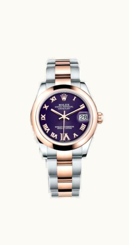 Rolex Datejust 31 Rolesor Everose Domed / Oyster / Purple Roman