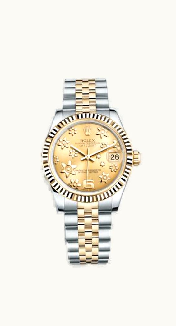 Rolex Datejust 31 Rolesor Yellow Fluted / Jubilee / Champagne Floral