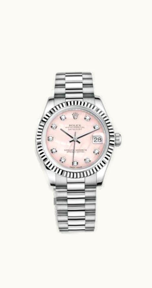 Rolex Datejust 31 White Gold Fluted / President / Pink MOP