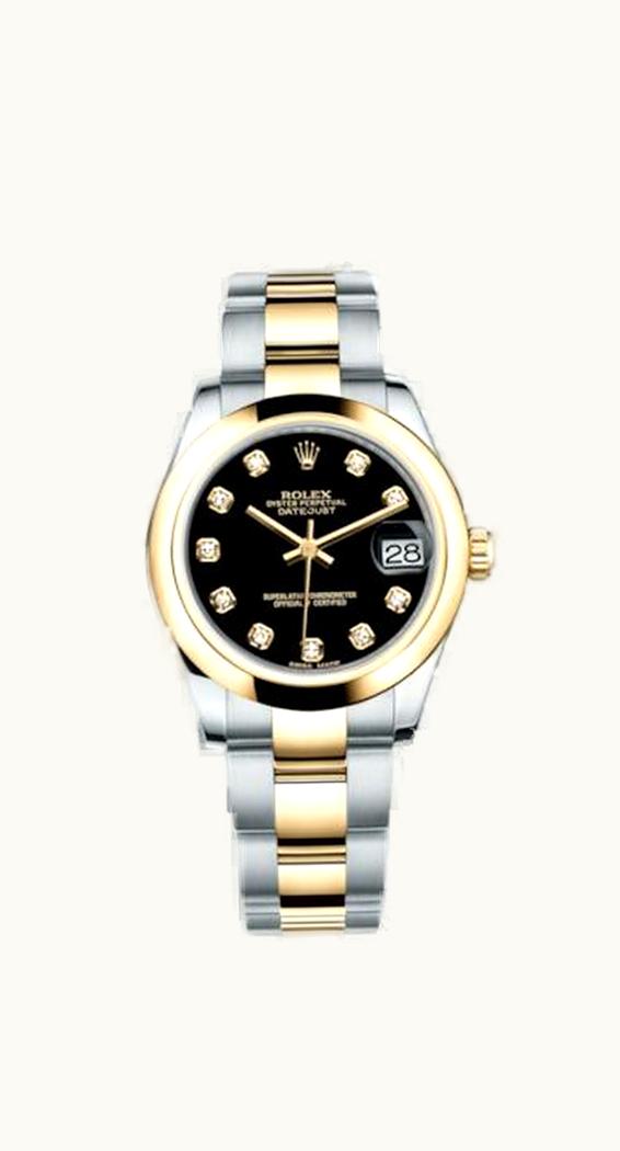 Rolex Datejust 31 Rolesor Yellow Domed / Oyster / Black Diamond