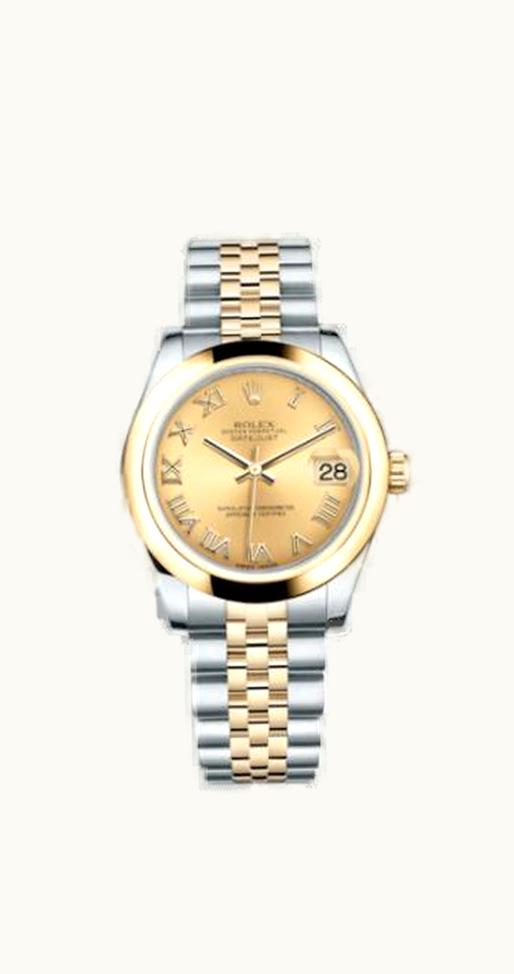 Rolex Datejust 31 Rolesor Yellow  Domed / Jubilee / Champagne Roman