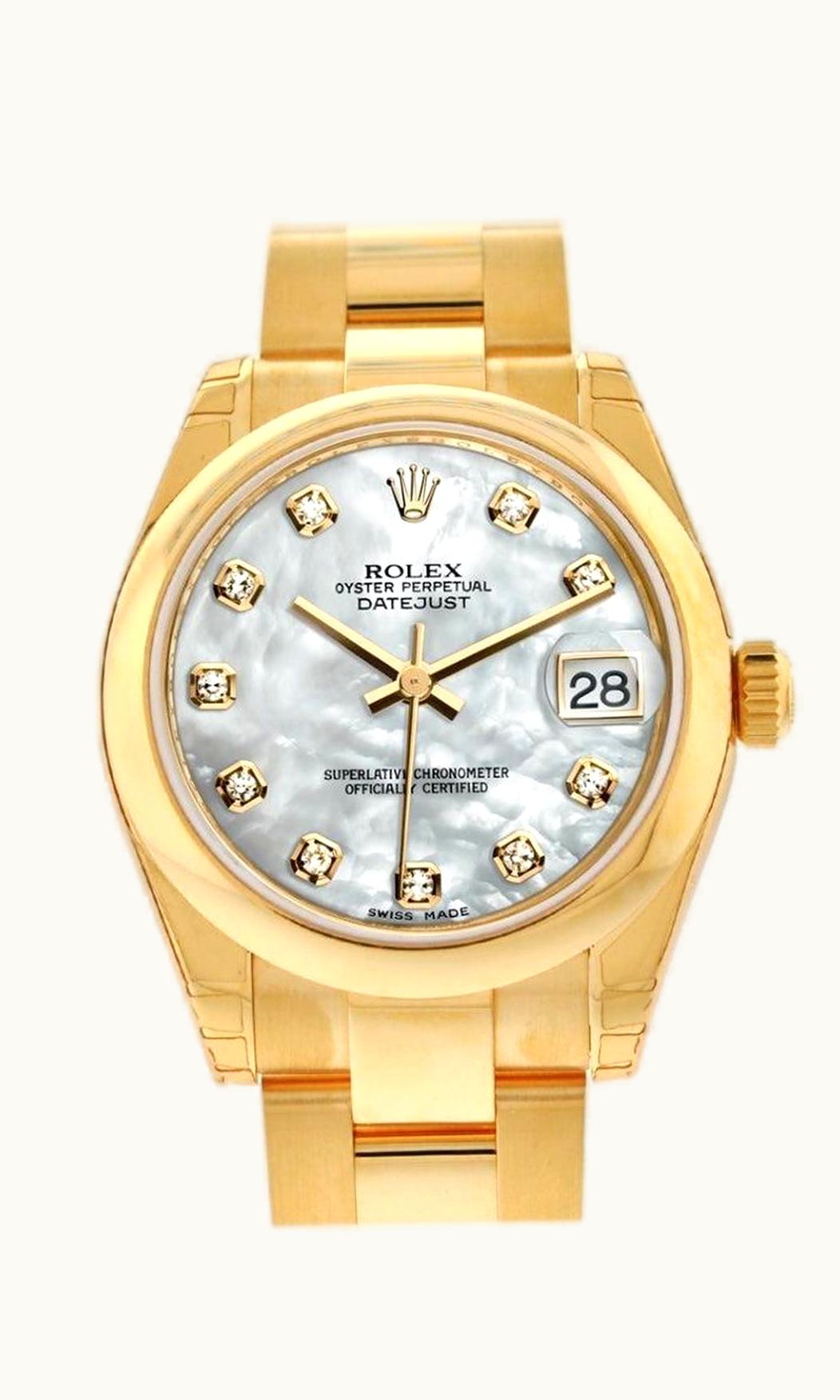 Rolex Datejust 31 Yellow Gold Domed / Oyster / Silver Diamonds