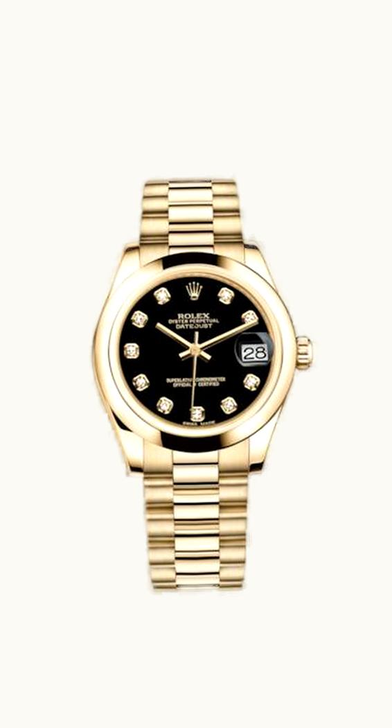 Rolex Datejust 31 Yellow Gold Domed / President / Black Diamond