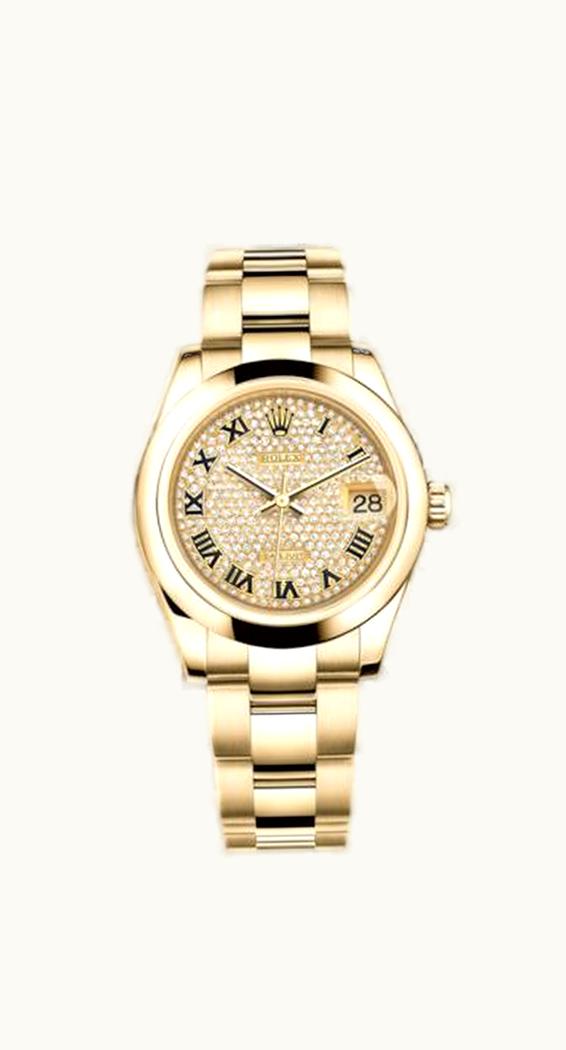 Rolex Datejust 31 Yellow Gold Domed / Oyster / Paved Roman