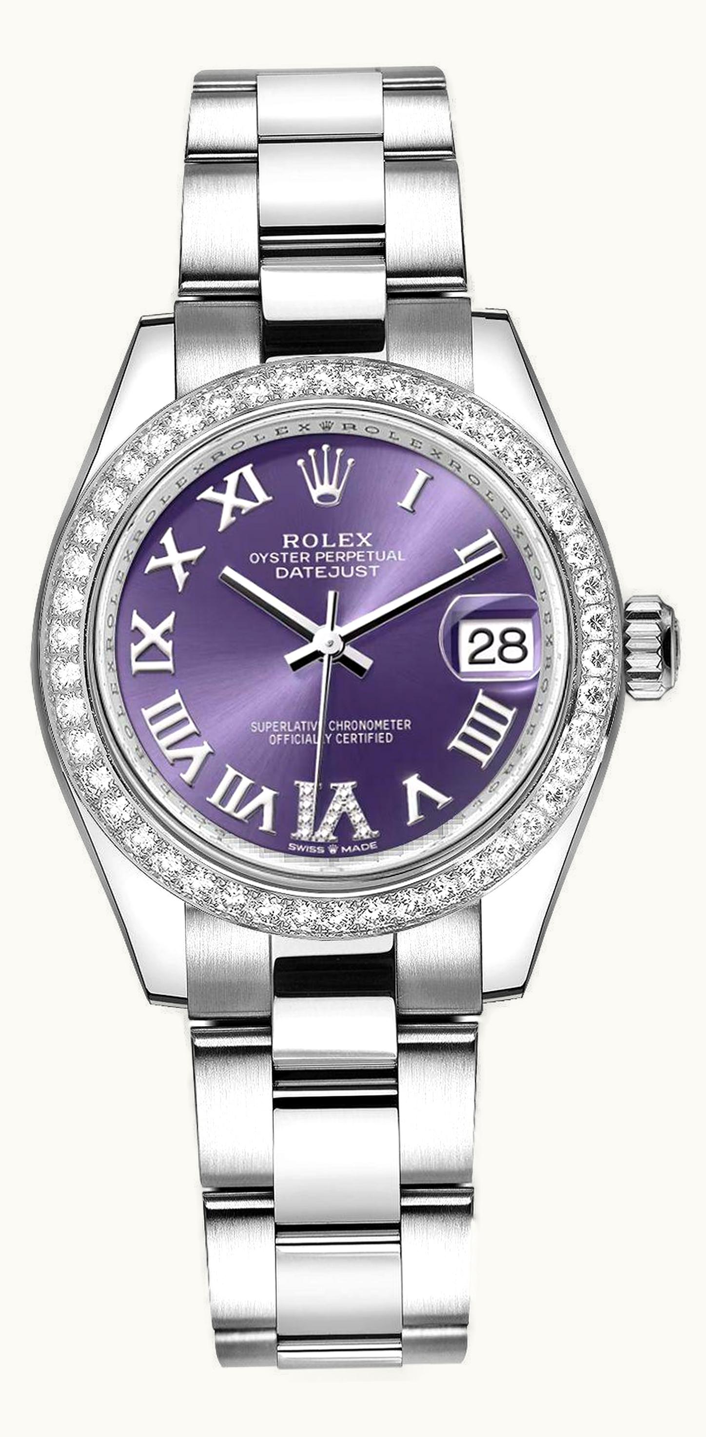 Rolex Datejust 31 Stainless Steel Diamond / Oyster / Aubergine - Roman