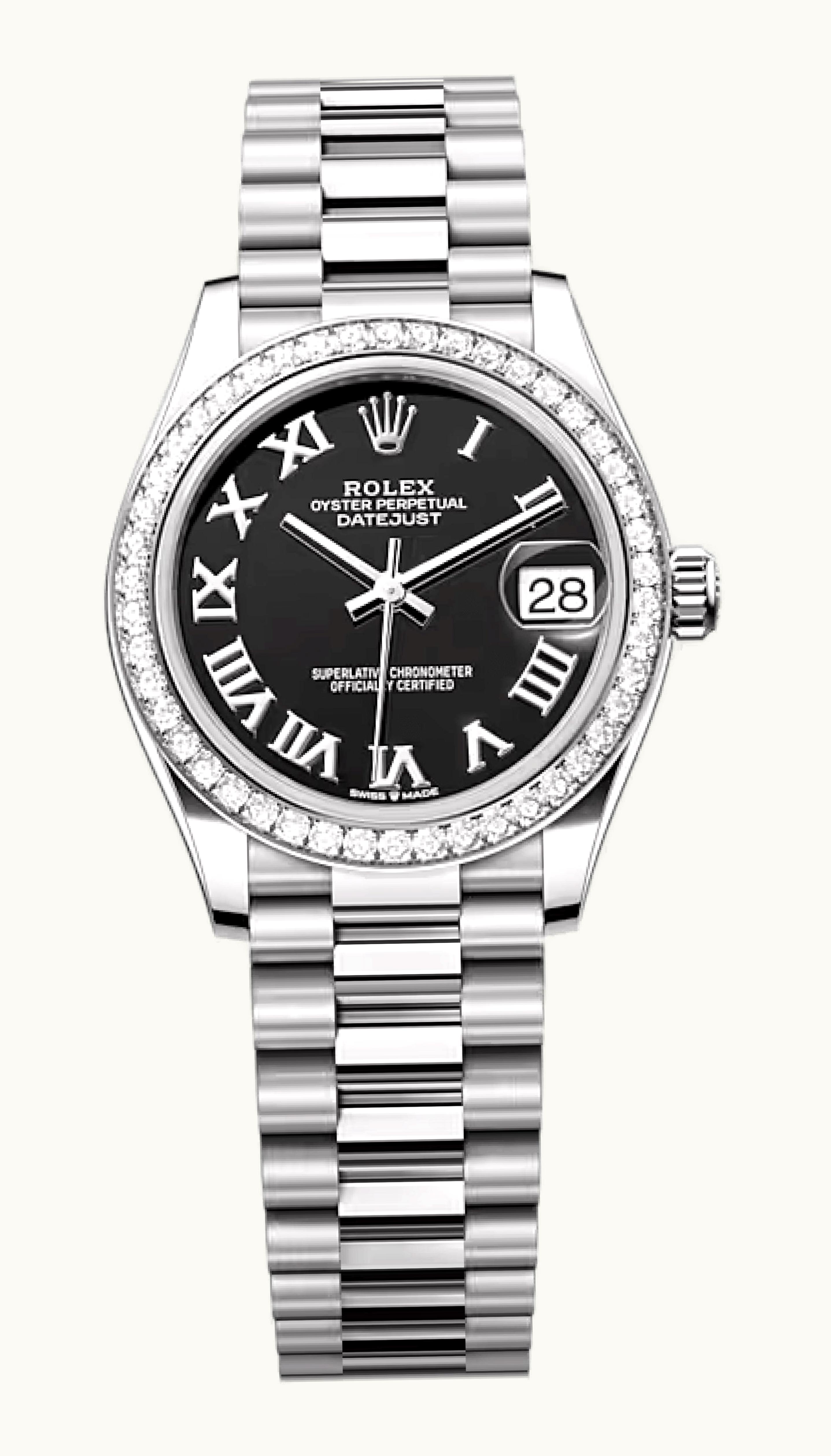 Rolex Datejust 31 White Gold Diamond / Black - Roman