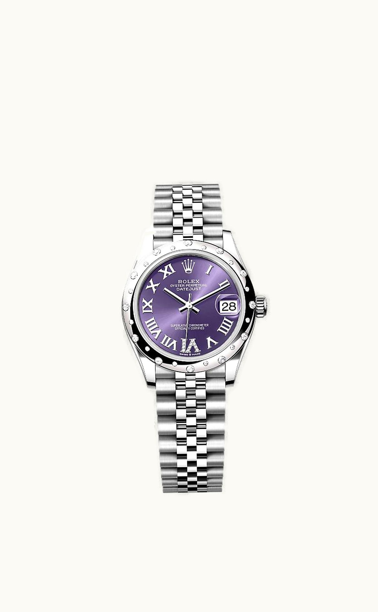 Rolex Datejust 31 Stainless Steel Domed Diamond / Jubilee / Aubergine - Roman