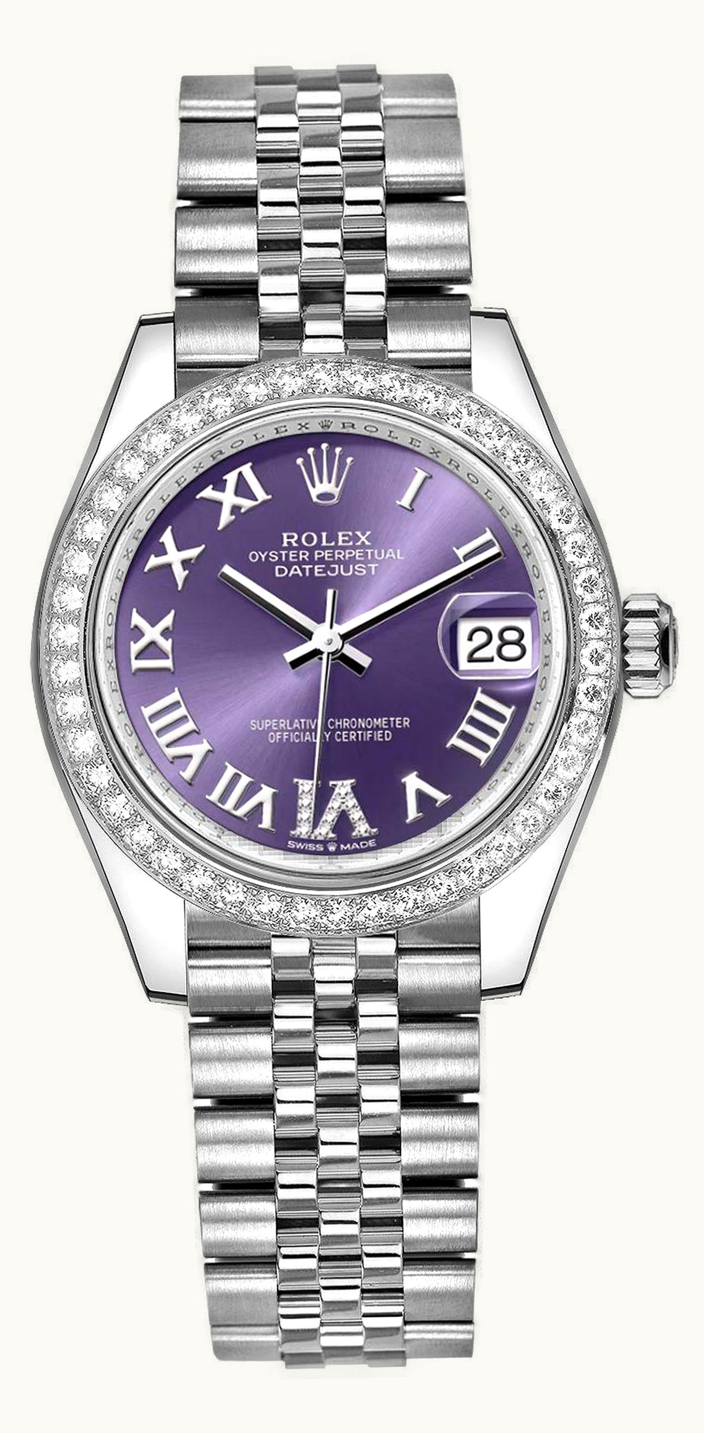Rolex Datejust 31 Stainless Steel Diamond / Jubilee / Aubergine - Roman
