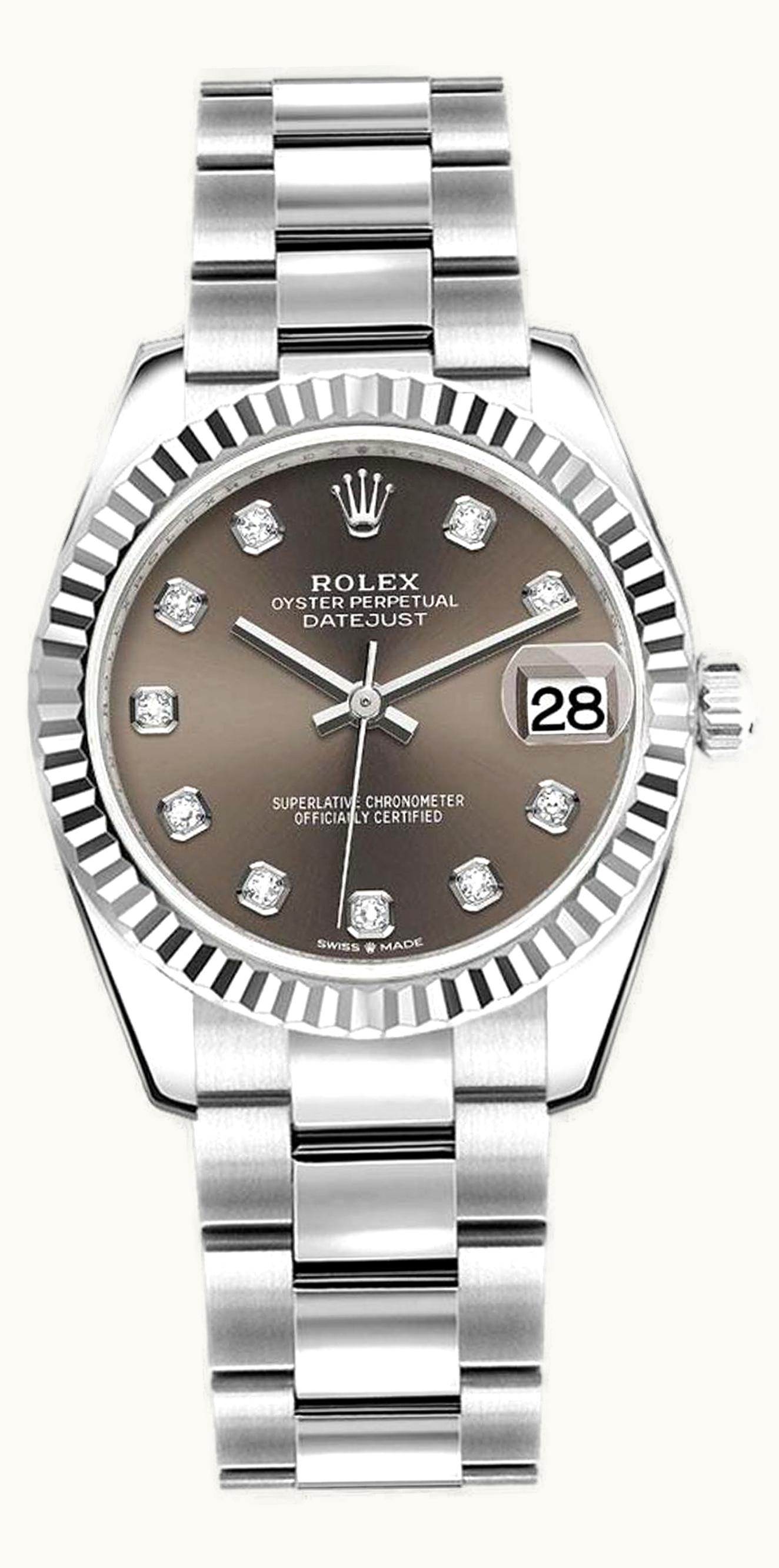 Rolex Datejust 31 Stainless Steel Fluted / Oyster / Grey - Diamonds