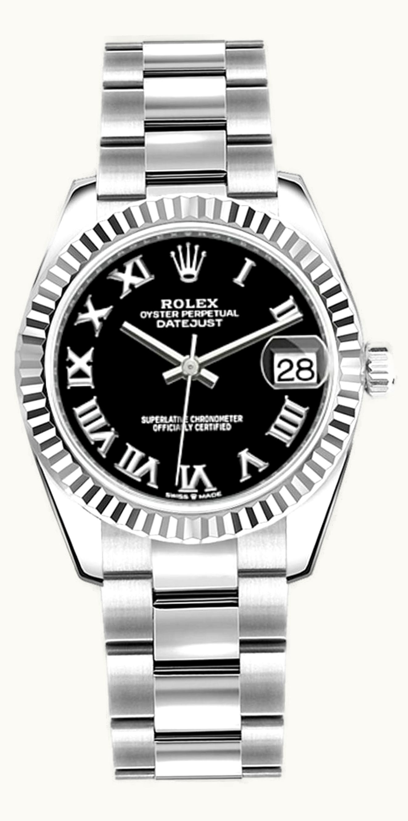 Rolex Datejust 31 Stainless Steel Fluted / Oyster / Black - Roman