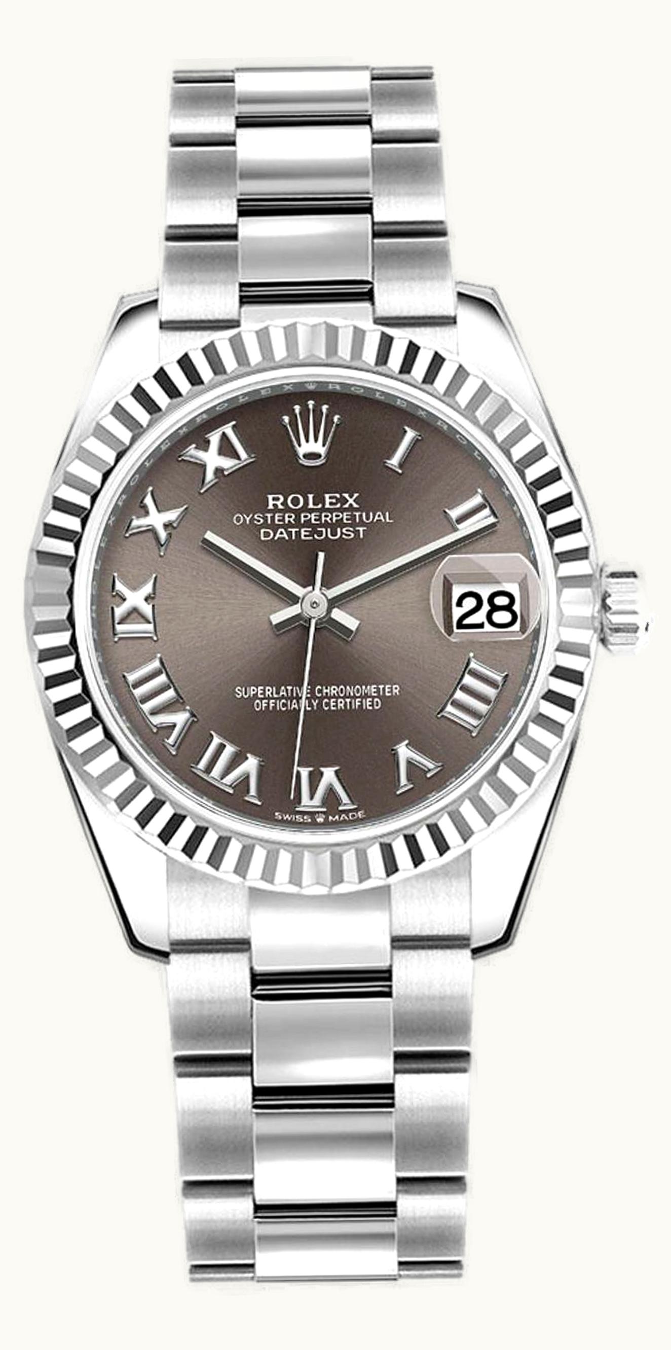 Rolex Datejust 31 Stainless Steel Fluted / Oyster / Grey - Roman