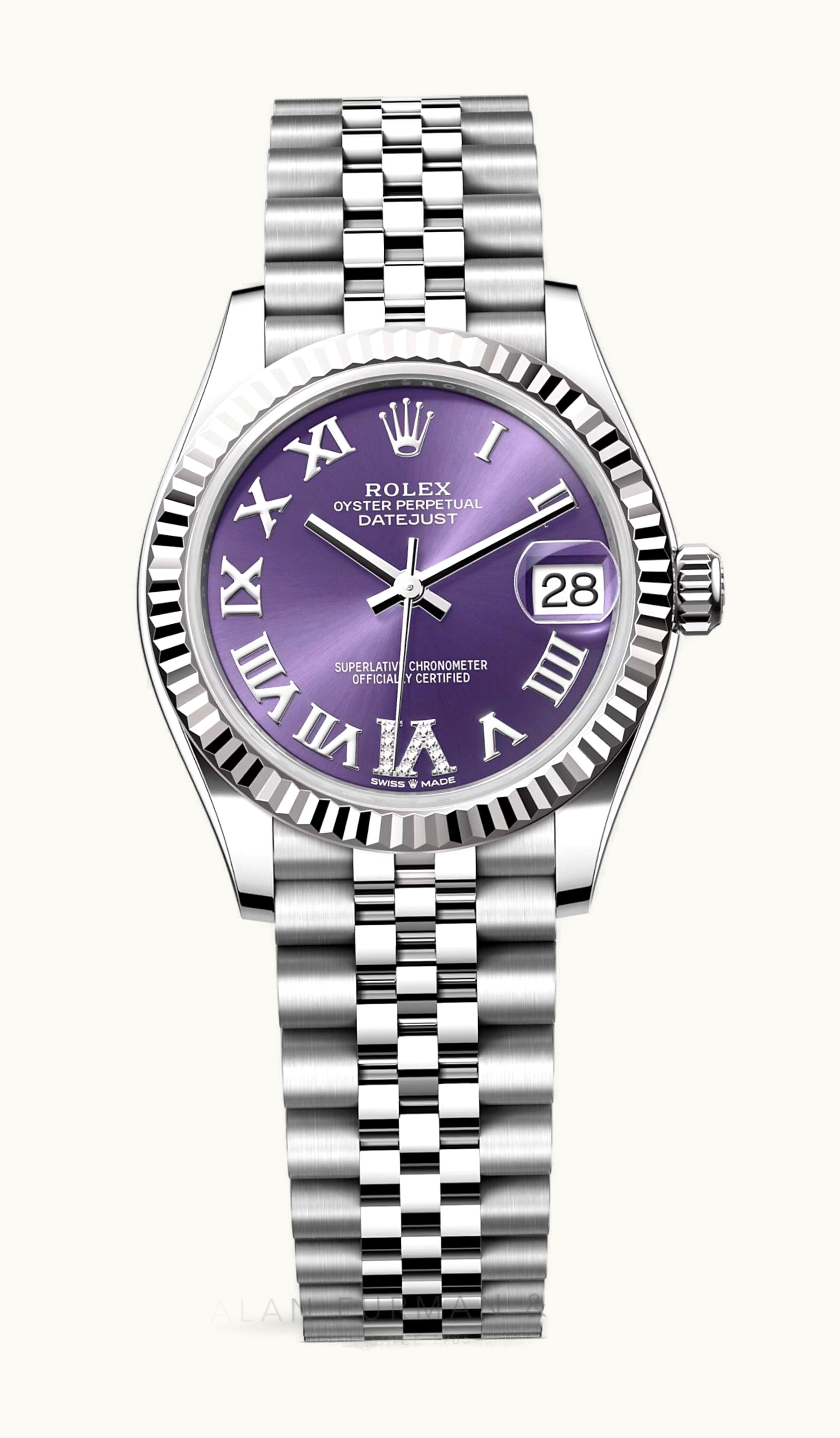 Rolex Datejust 31 Stainless Steel Fluted / Jubilee / Aubergine - Roman
