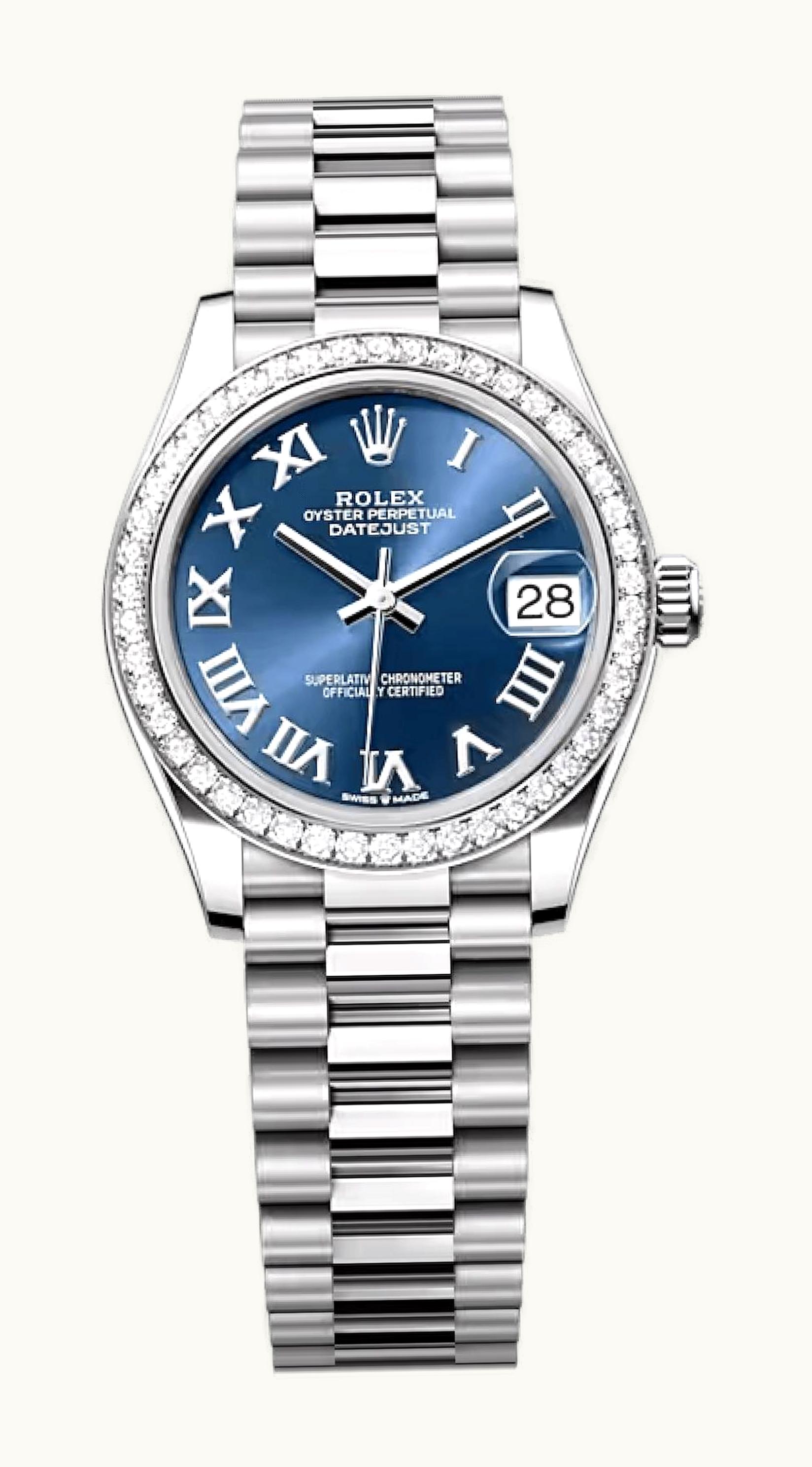 Rolex Datejust 31 White Gold / Diamond / Blue - Roman