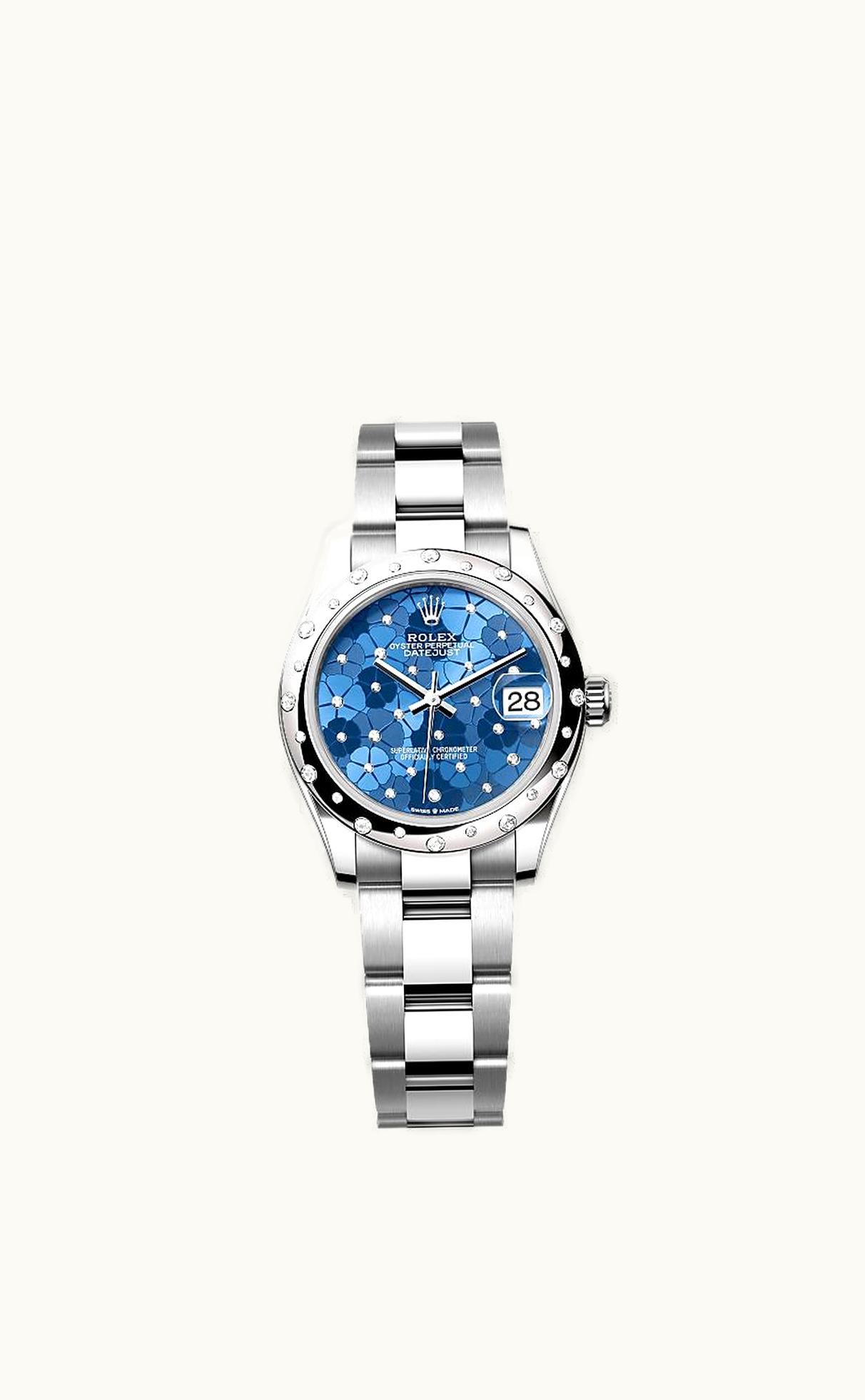 Rolex Datejust 31 Stainless Steel / Domed - Diamond / Blue - Floral / Oyster