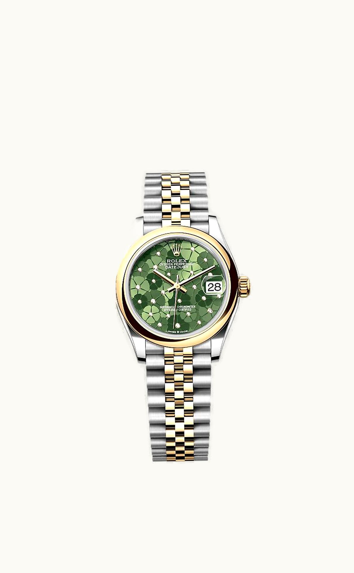 Rolex Datejust 31 Stainless Steel / Yellow Gold / Domed / Olive - Floral / Jubilee