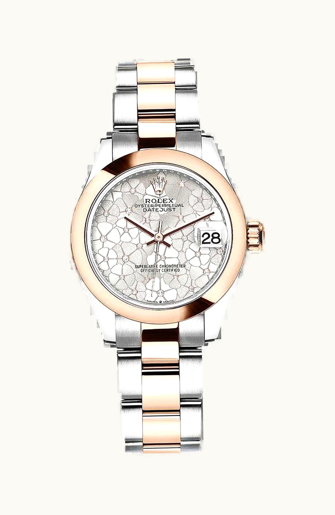 Rolex Datejust 31 Stainless Steel/ Rose Gold / Domed / Silver - Floral / Oyster