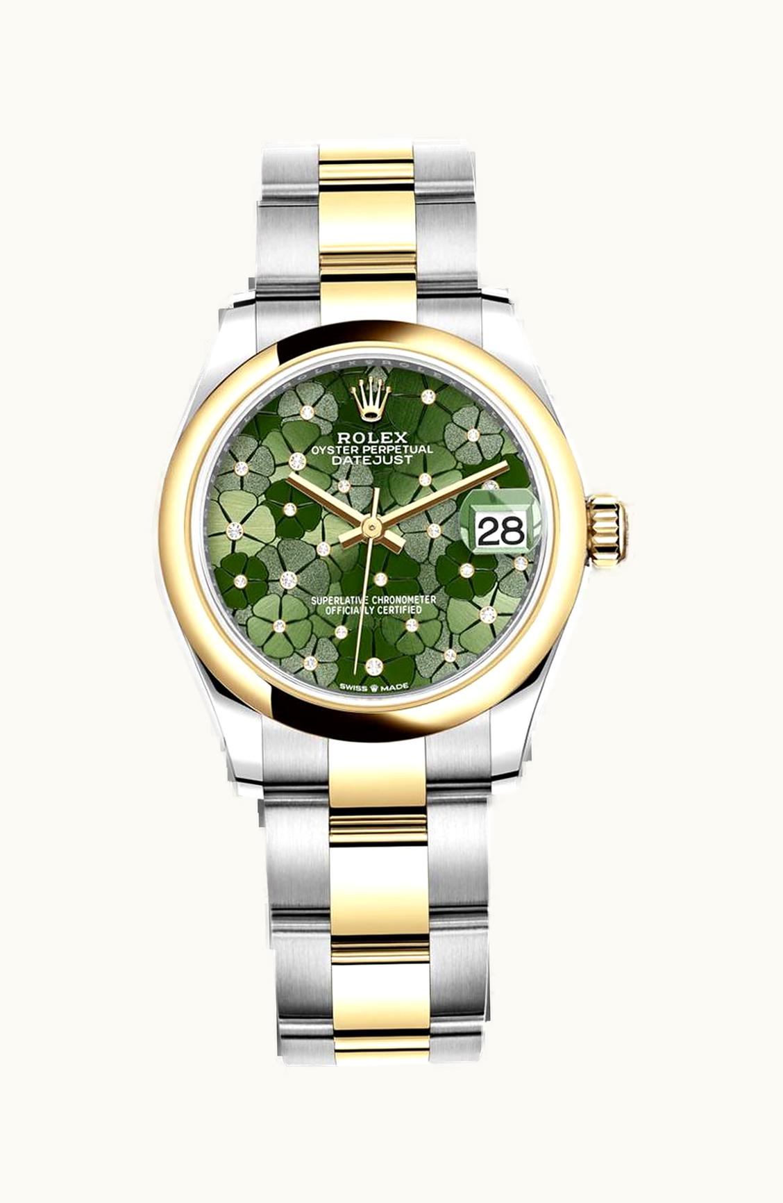 Rolex Datejust 31 Stainless Steel / Yellow Gold / Domed / Olive - Floral / Oyster