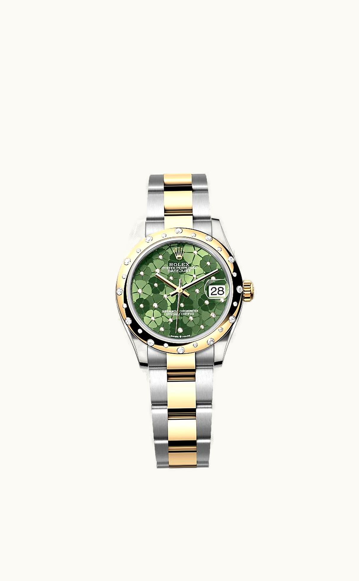 Rolex Datejust 31 Stainless Steel / Yellow Gold / Domed - Diamond / Olive - Floral / Oyster