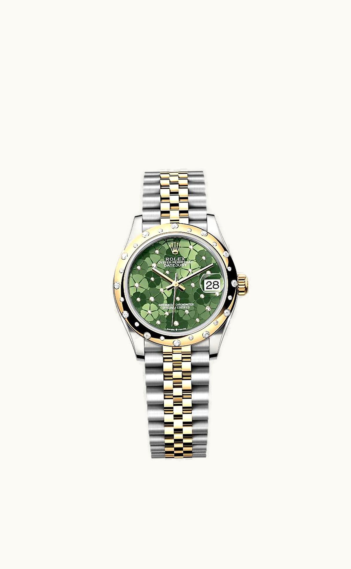 Rolex Datejust 31 Stainless Steel / Yellow Gold / Domed - Diamond / Olive - Floral / Jubilee