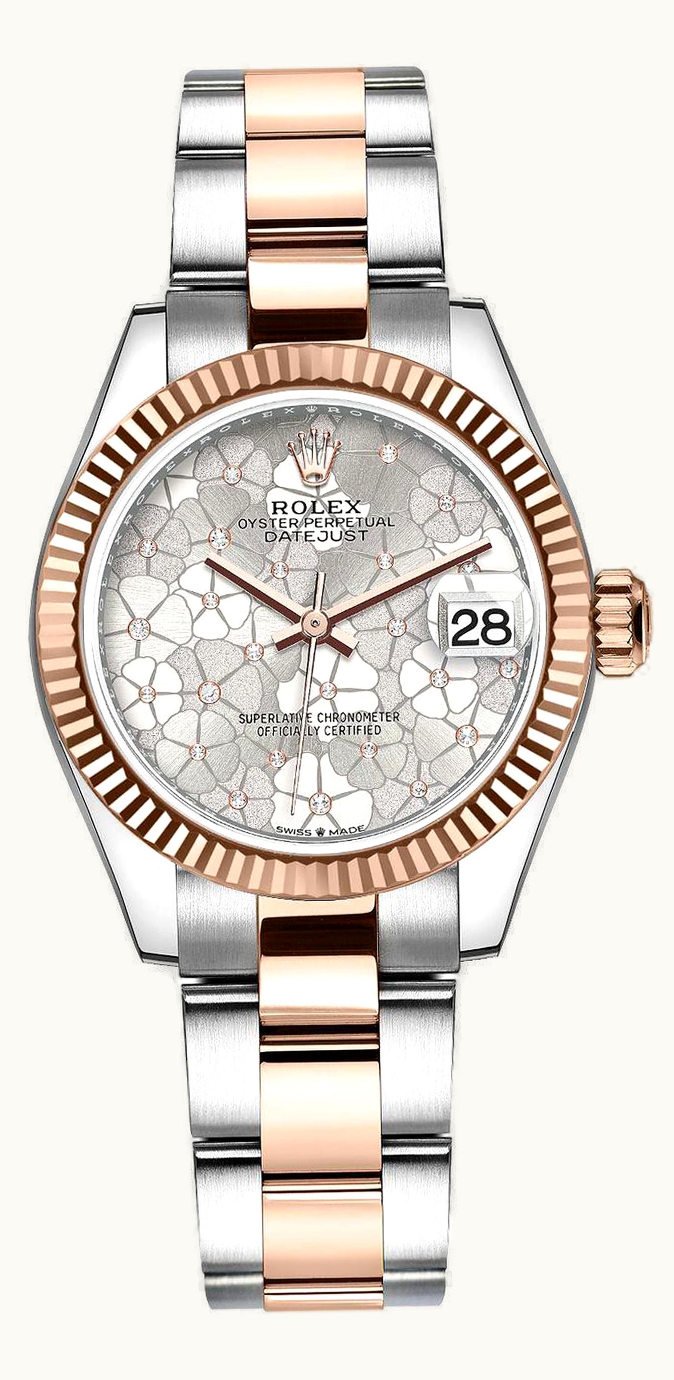 Rolex Datejust 31 Stainless Steel/ Rose Gold / Fluted / Silver - Floral / Oyster