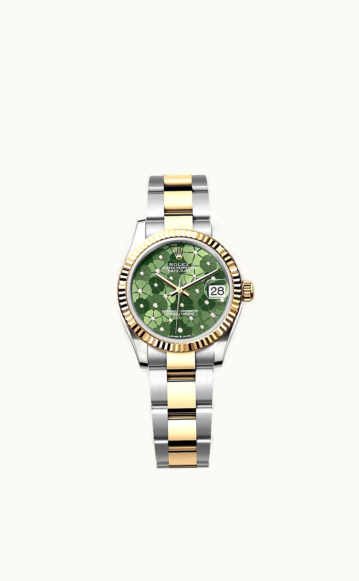 Rolex Datejust 31 Stainless Steel / Yellow Gold / Fluted / Olive - Floral / Oyster