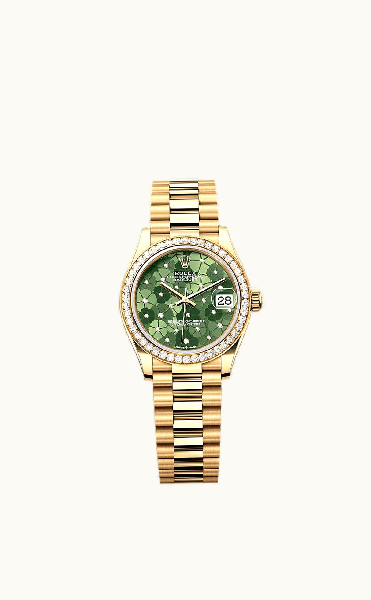 Rolex Datejust 31 Yellow Gold - Diamond / Olive - Floral / President