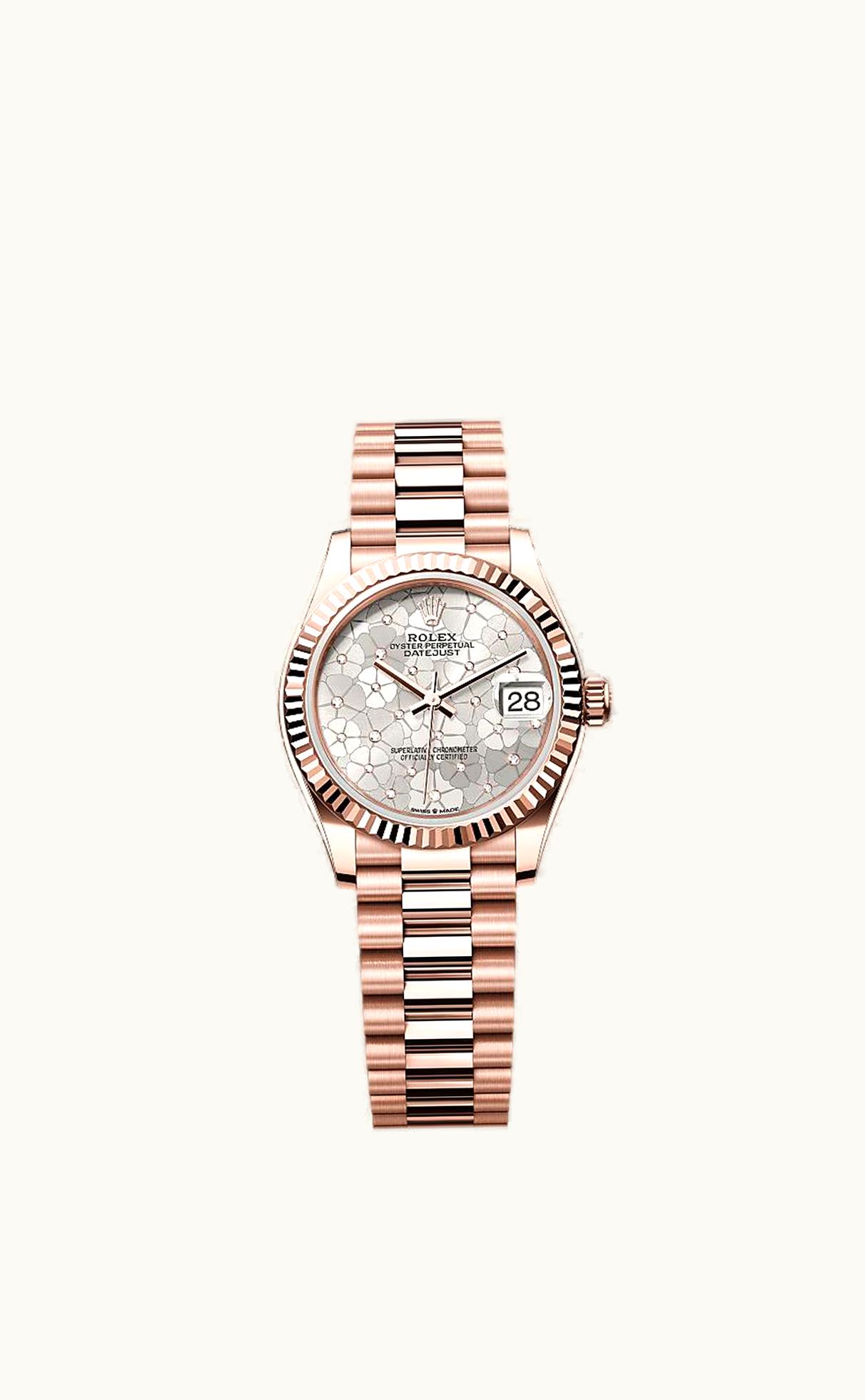 Rolex Datejust 31 Rose Gold - Fluted / Silver - Floral / President