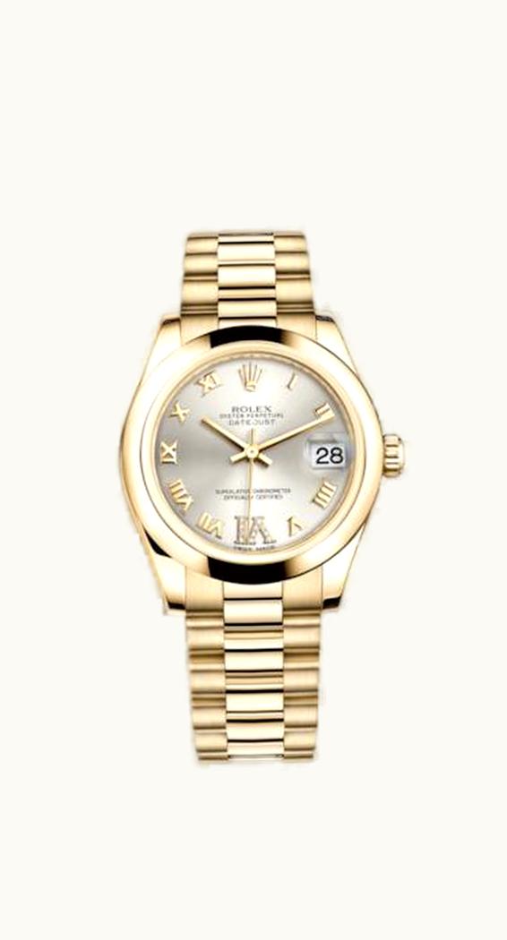 Rolex Datejust 31 Yellow Gold Domed / President / Silver Roman