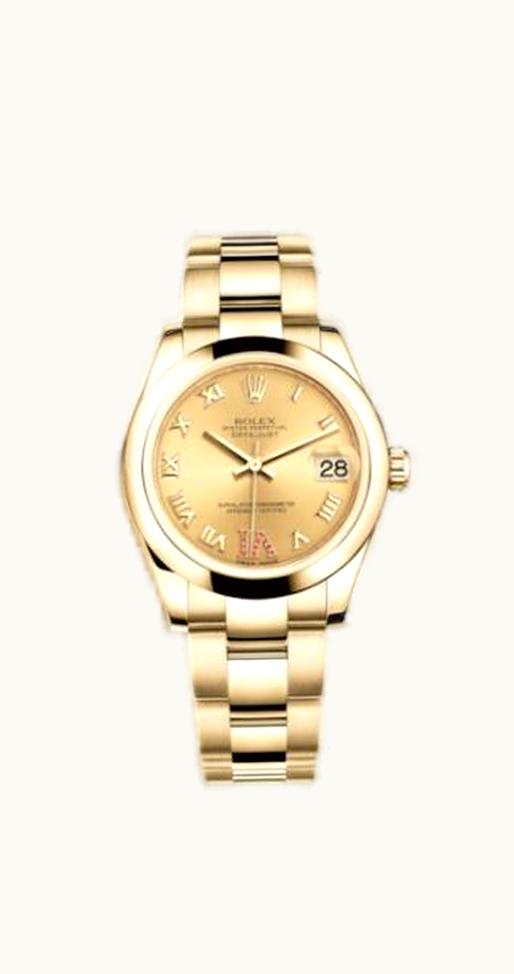 Rolex Datejust 31 Yellow Gold Domed / Oyster / Champagne Roman