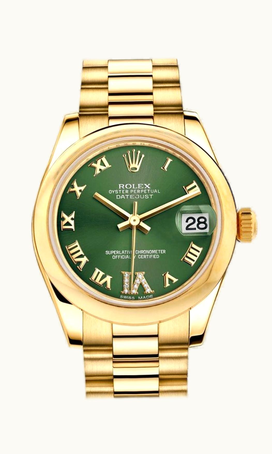 Rolex Datejust 31 Yellow Gold Domed / President / Olive Roman